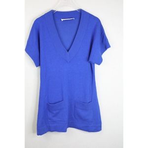 Trina Turk Womens Small Sleeve Sweater Dress Cozy V-Neck Silk Cashmere Wool Blue